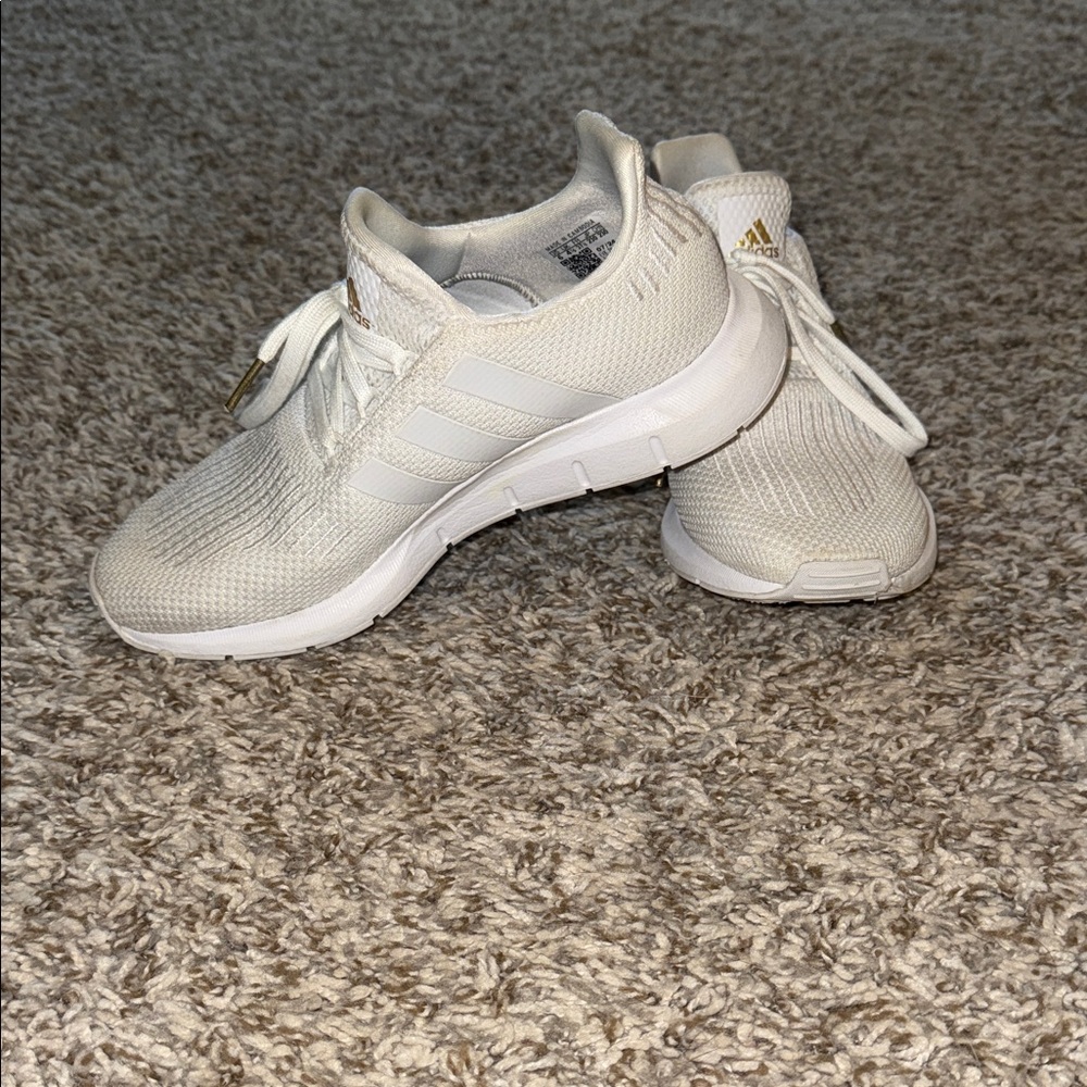 Adidas White/Cream Running Shoes with Gold Accents
